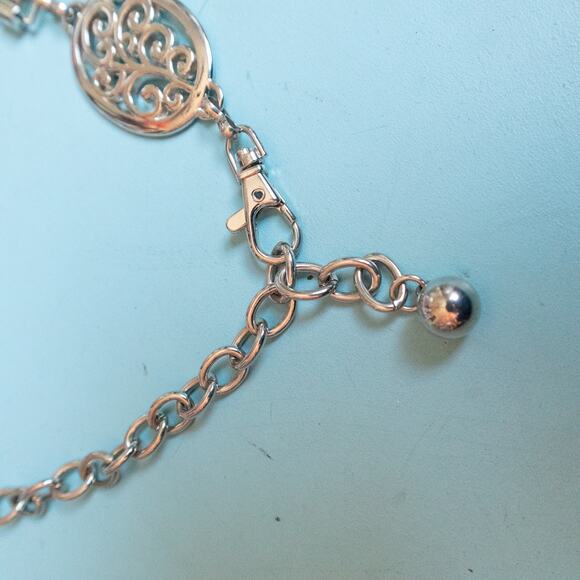 Silver Metal Black Leather Braided Chain Style Adjustable Clasp Waist Belt - Picture 3 of 6